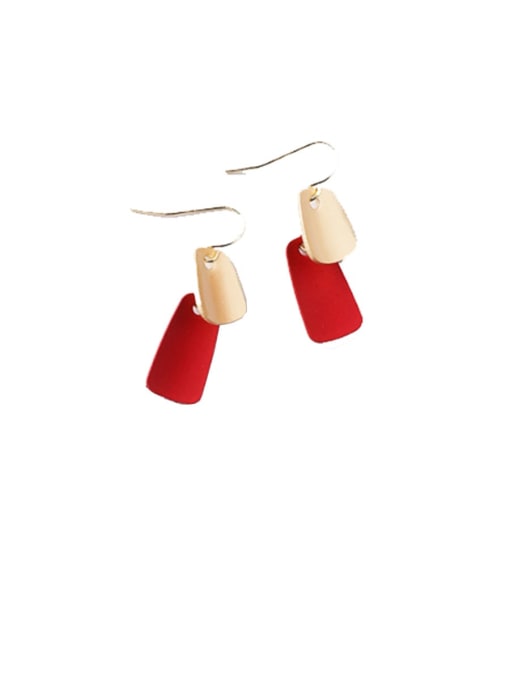 E red (trapezoid) Alloy With Rose Gold Plated Simplistic Geometric Hook Earrings