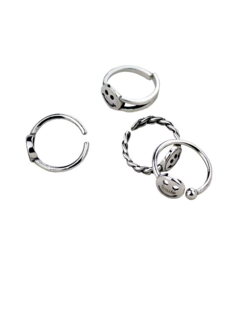 SHUI Vintage Sterling Silver With Platinum Plated Fashion Face Free Size Rings 1