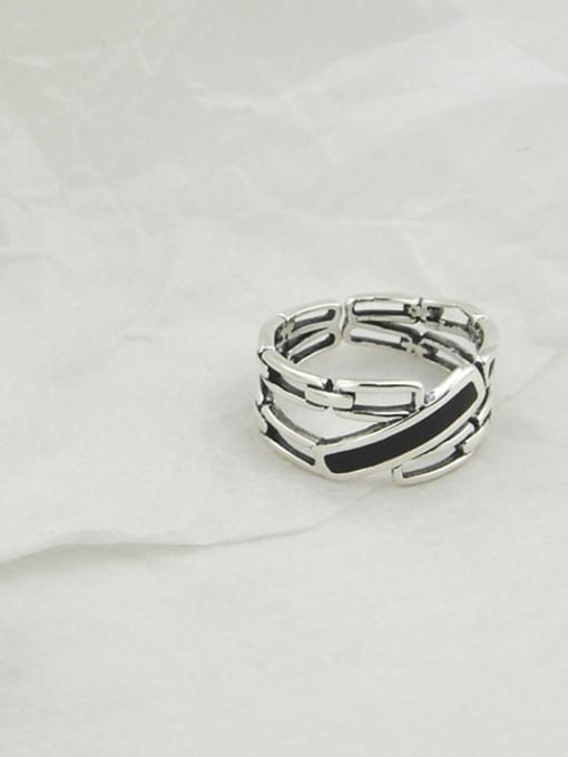 SHUI Vintage Sterling Silver With Platinum Plated Simplistic Irregular Free Size Rings 0