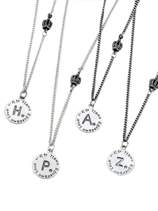 SHUI Vintage Sterling Silver With Antique Silver Plated Simplistic Round Simple Old Letters  Necklaces 0