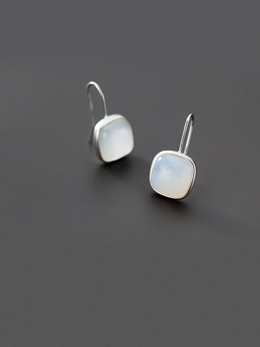 Rosh 925 Sterling Silver With Platinum Plated Simplistic Square Hook Earrings