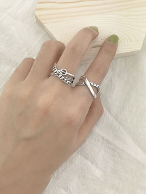 SHUI Vintage Sterling Silver With Antique Silver Plated  Retro irregular Free Size Rings 2
