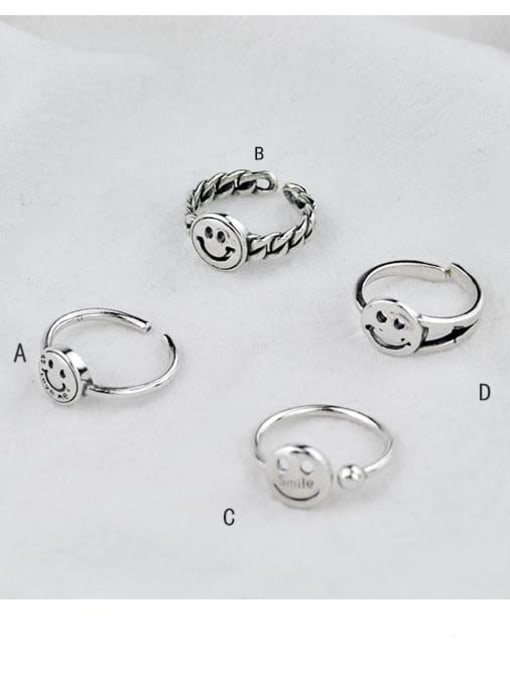 D(JZ107) Vintage Sterling Silver With Platinum Plated Fashion Face Free Size Rings