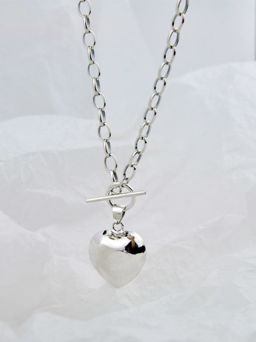 SHUI Vintage Sterling Silver With Platinum Plated Simplistic Heart Locket Necklace 0