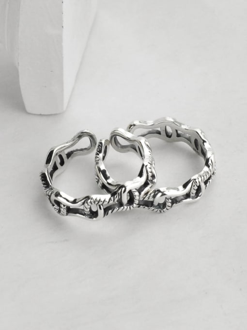 SHUI Vintage  Sterling Silver With Antique Silver Plated Fashion Hollow  Geometric Free Size Rings 4