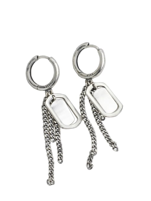 SHUI Vintage  Sterling Silver With Antique Silver Plated Trendy Smooth Geometric Drop Earrings 0