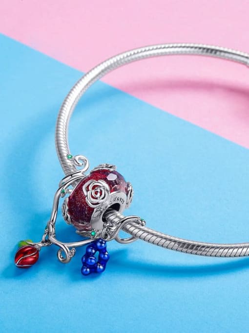 Hanging Glass Bead Bracelet 20cm 925 Silver Fruit charms