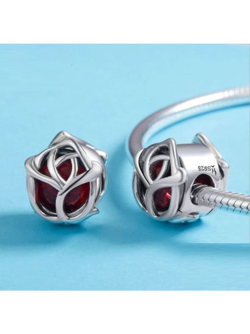 Jare 925 Silver Romantic Red Rose charms 2