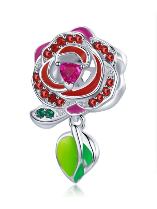 Pendant 925 Silver Romantic Red Rose charms