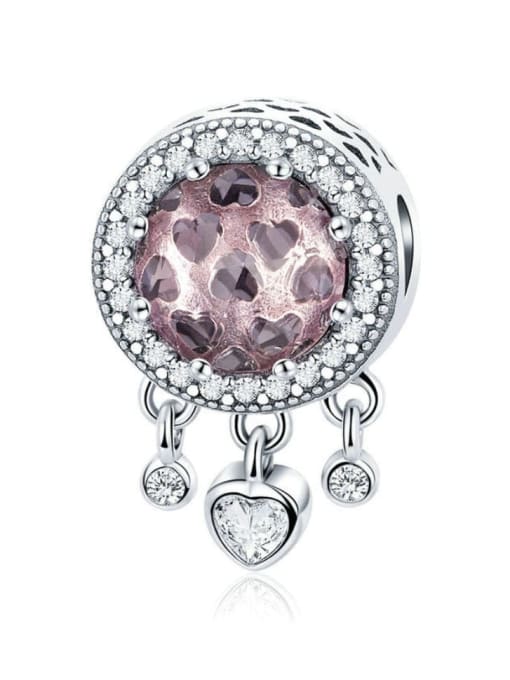 Pink 925 silver cute heart charms
