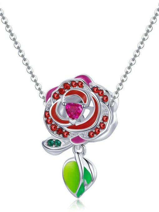 Pendant Chain 925 Silver Romantic Red Rose charms