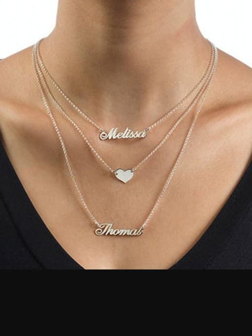 Lian Three Layers Personalized Heart Name Necklace Silver 1