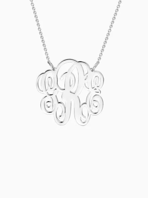 18K White Gold Plated Customize Small Fancy Monogram Necklace silver