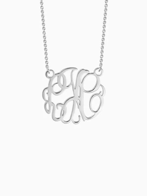 18K White Gold Plated Customize Monogram Necklace Sterling Silver