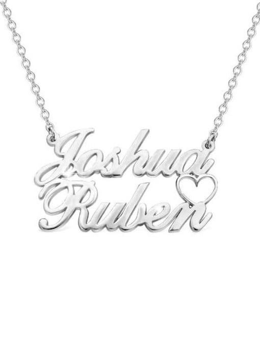 18K White Gold Plated Personalized Double Names Necklace with a Cut Out Heart