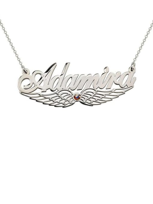 18K White Gold Plated Custom Angel Wing Name Necklace with birthstone