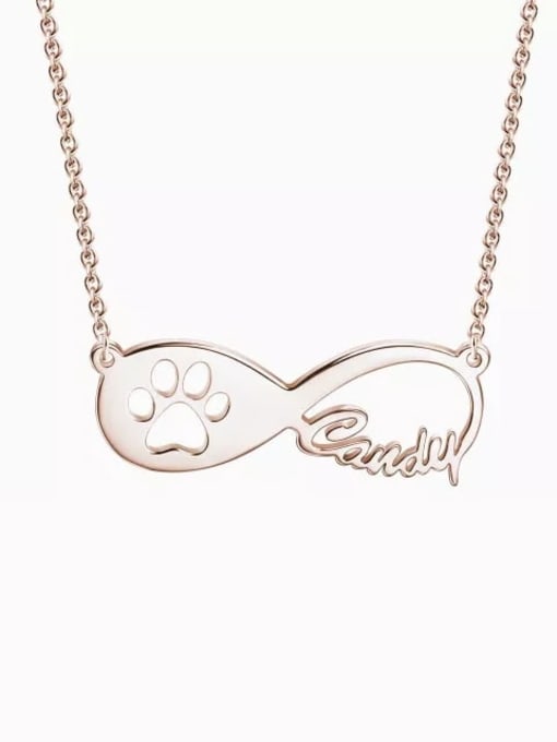 18K Rose Gold Plated Customized Dog Paw Print Infinity Name Necklace Silver