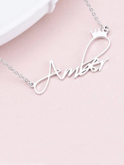 Lian Aber style Personalized Princess Crown Name Necklace silver 1