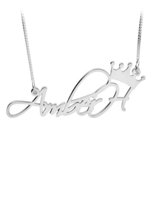 18K White Gold Plated Aber style Personalized Princess Crown Name Necklace silver