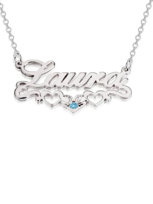 18K White Gold Plated Custom birthstone Name Necklace with Underline Hearts Silver