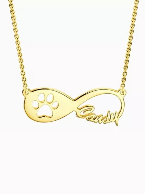18K Gold Plated Customized Dog Paw Print Infinity Name Necklace Silver