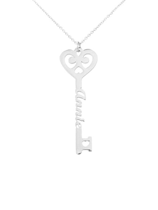 18K White Gold Plated Personalized  Key Style Name Necklace silver