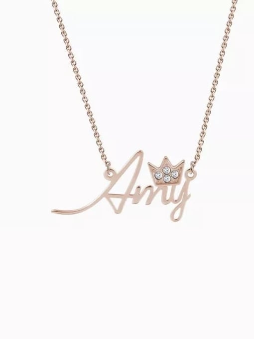 18K Rose Gold Plated Personalized Crystal Name Necklace With Crow Silver
