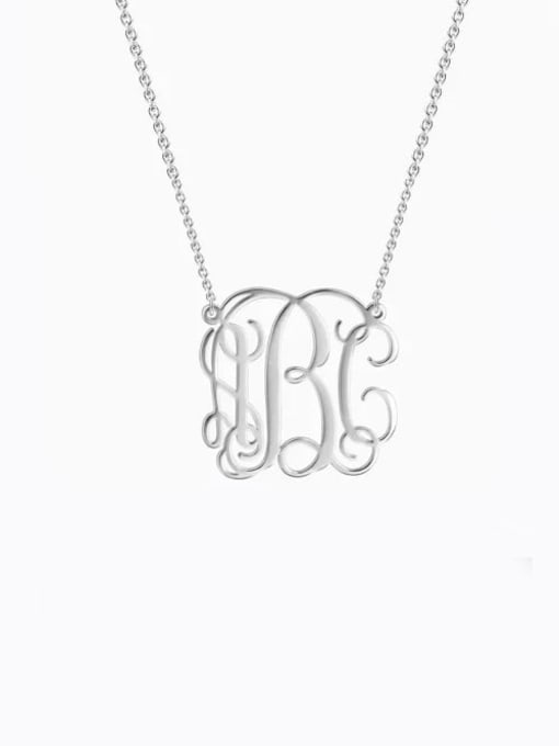 18K White Gold Plated Small Celebrity RBC Monogram Necklace Sterling Silver