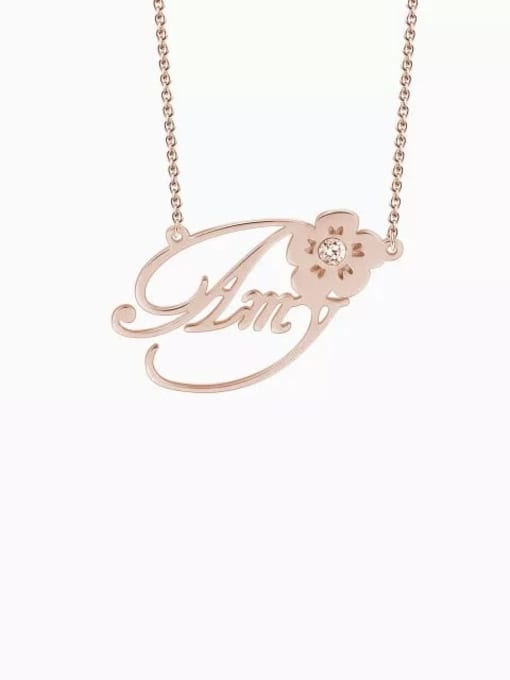 18K Rose Gold Plated Customize Silver Personalized Crystal Name Necklace With Flower