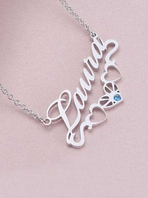 Lian Custom birthstone Name Necklace with Underline Hearts Silver 1