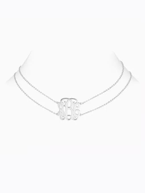 18K White Gold Plated Customized Monogram Choker with Sterling Silver