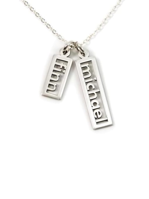 18K White Gold Plated Personalized Open Double Rectangle Name Necklace