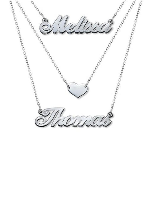 18K White Gold Plated Three Layers Personalized Heart Name Necklace Silver