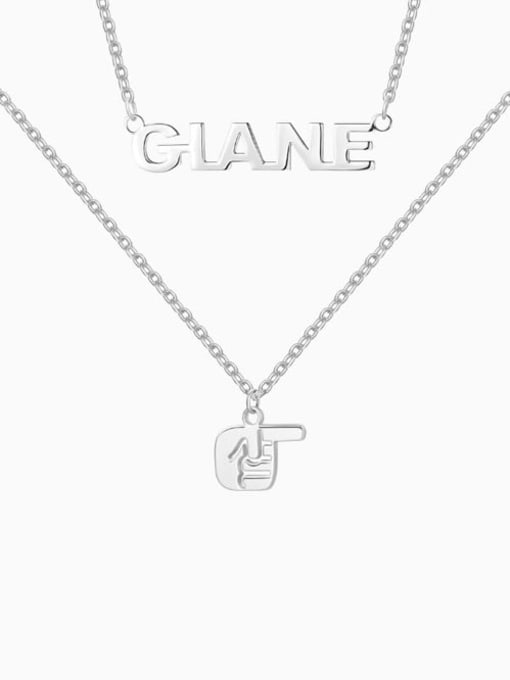 18K White Gold Plated Name Necklace with Layered Gesture silver
