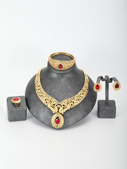 Tabora GODKI Luxury Women Wedding Dubai Gold Plated Zinc Alloy Ruby Red 4 Pieces Set 0