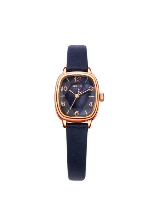 JULIUS Model No A000483W-006 Fashion Blue Alloy Japanese Quartz Square Genuine Leather Women's Watch 24-27.5mm 0
