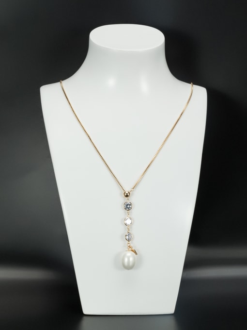 Lauren Mei Personalized Gold Plated White Charm Pearl Necklace 0