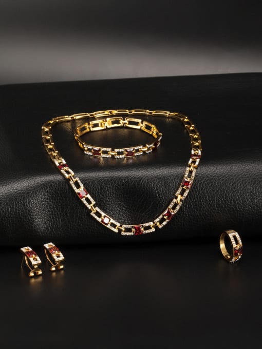 Sophie New design Gold Plated Zinc Alloy Square Red Crystal 4 Pieces Set