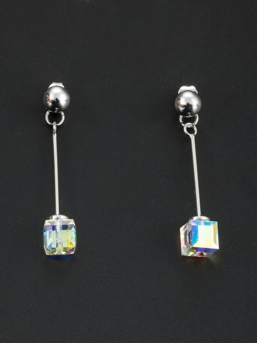 LB RAIDER Model No NY41734B Personalized Platinum Plated Silver Square austrian Crystals Drop drop Earring 0