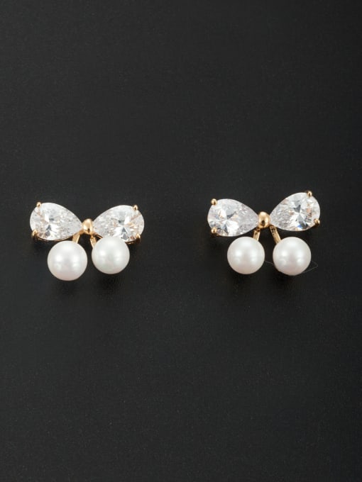 Cubic Y80 New design Gold Plated Butterfly Pearl Studs stud Earring in White color 0