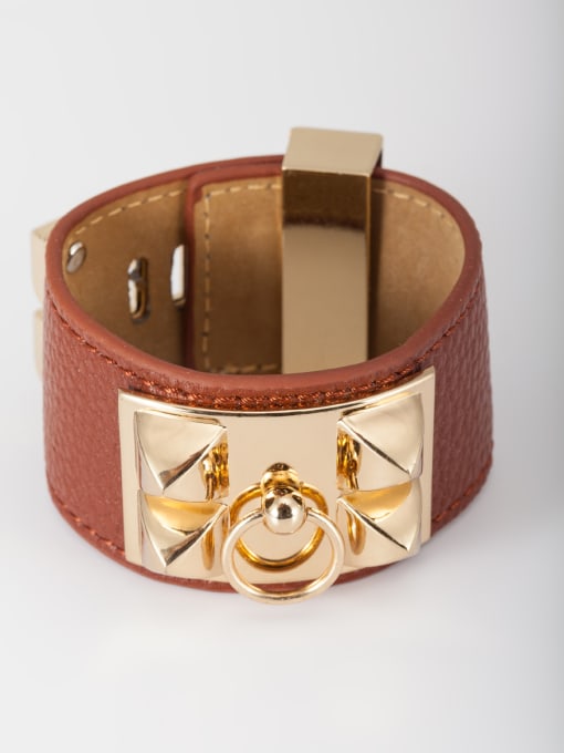 HUA YAGE Model No A000313H-001 New design Gold Plated PU Square Bangle in Brown color 0
