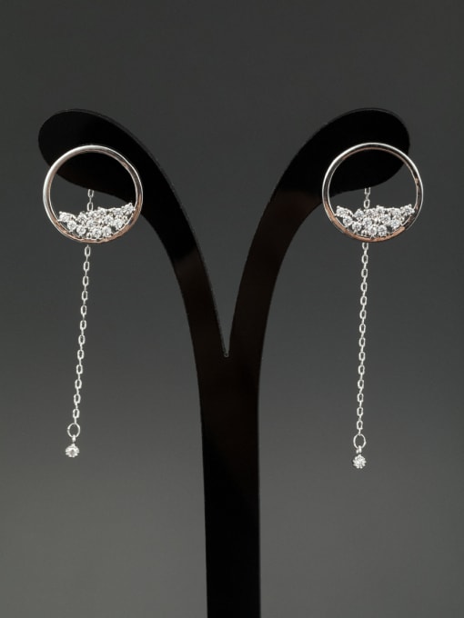 Lauren Mei Round Platinum Plated Zircon White Drop drop Earring 0