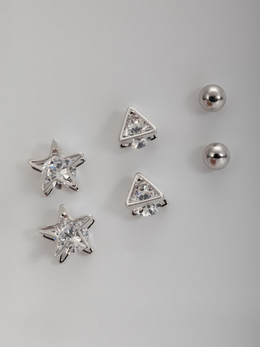 Lauren Mei The new Platinum Plated White  Zircon Star combined Studs stud Earring 0