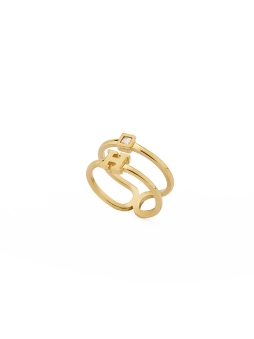 Jennifer Kou Monogrammed Gold Plated Stainless steel Rhinestone Gold Band Stacking Ring 0