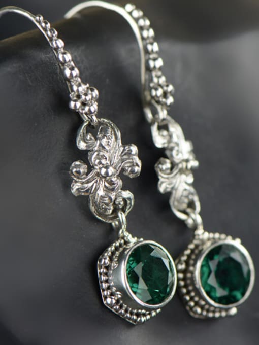 SUN SILVER The new  Silver Gemstone Drop drop Earring with Green 0