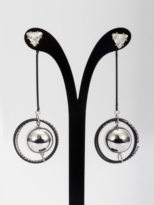 Lauren Mei Platinum Plated  White Zircon Ball In the Middle  Drop drop Earring