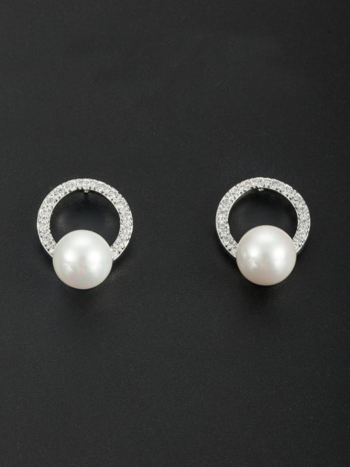Cubic Y80 Round Platinum Plated Pearl White Studs stud Earring 0