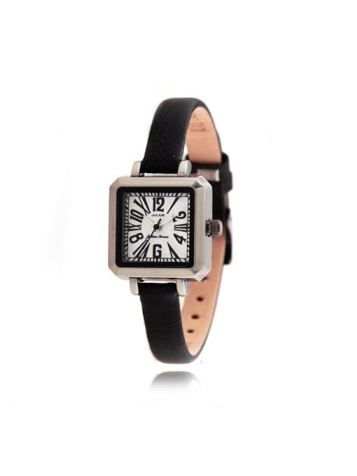JULIUS Model No 1000003329 Fashion Black Alloy Japanese Quartz Square Genuine Leather Women's Watch 24-27.5mm 0