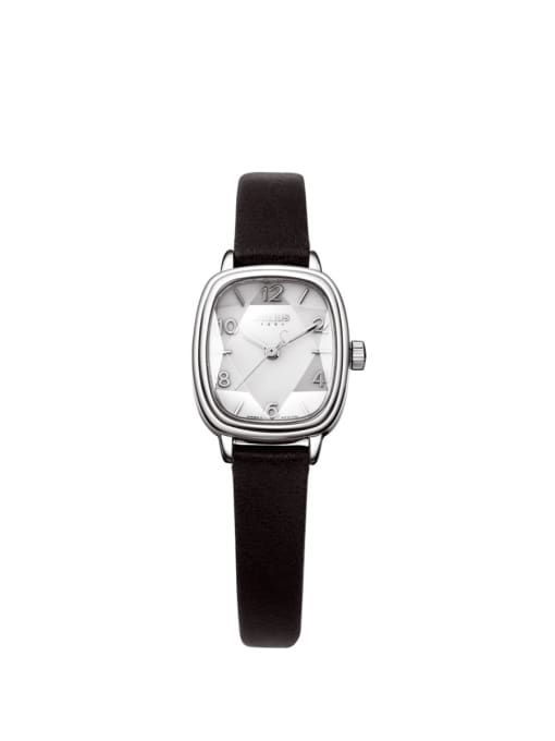 JULIUS Model No A000483W-002 Fashion Black Alloy Japanese Quartz Square Genuine Leather Women's Watch 24-27.5mm 0