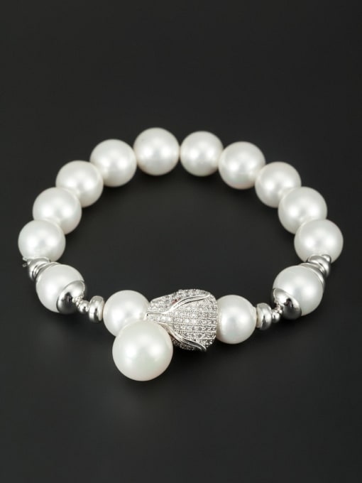 Lauren Mei Platinum Plated Round White Pearl Beautiful Bracelet 0